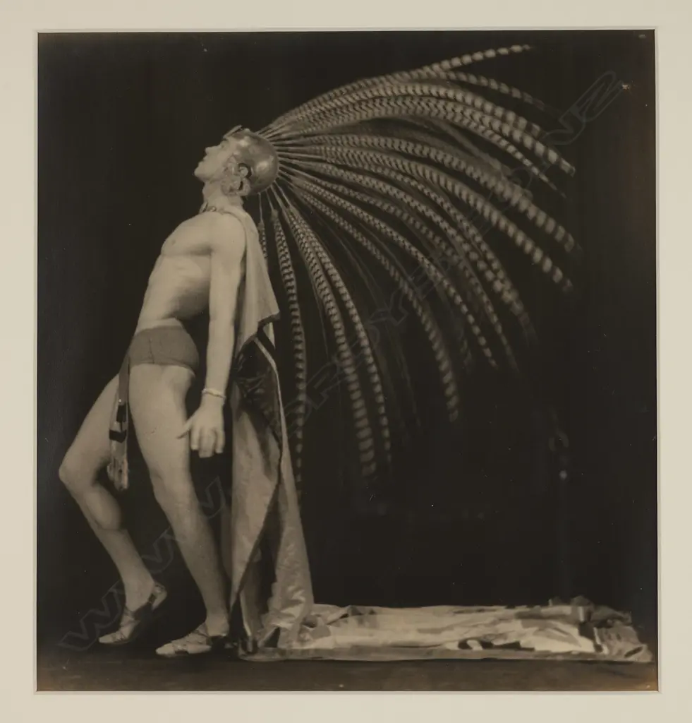 JM Pustin 'The Aztec warrior', USA c.1930, toned gelatin silver photographic print, framed, 250 x 237mm Image 1++